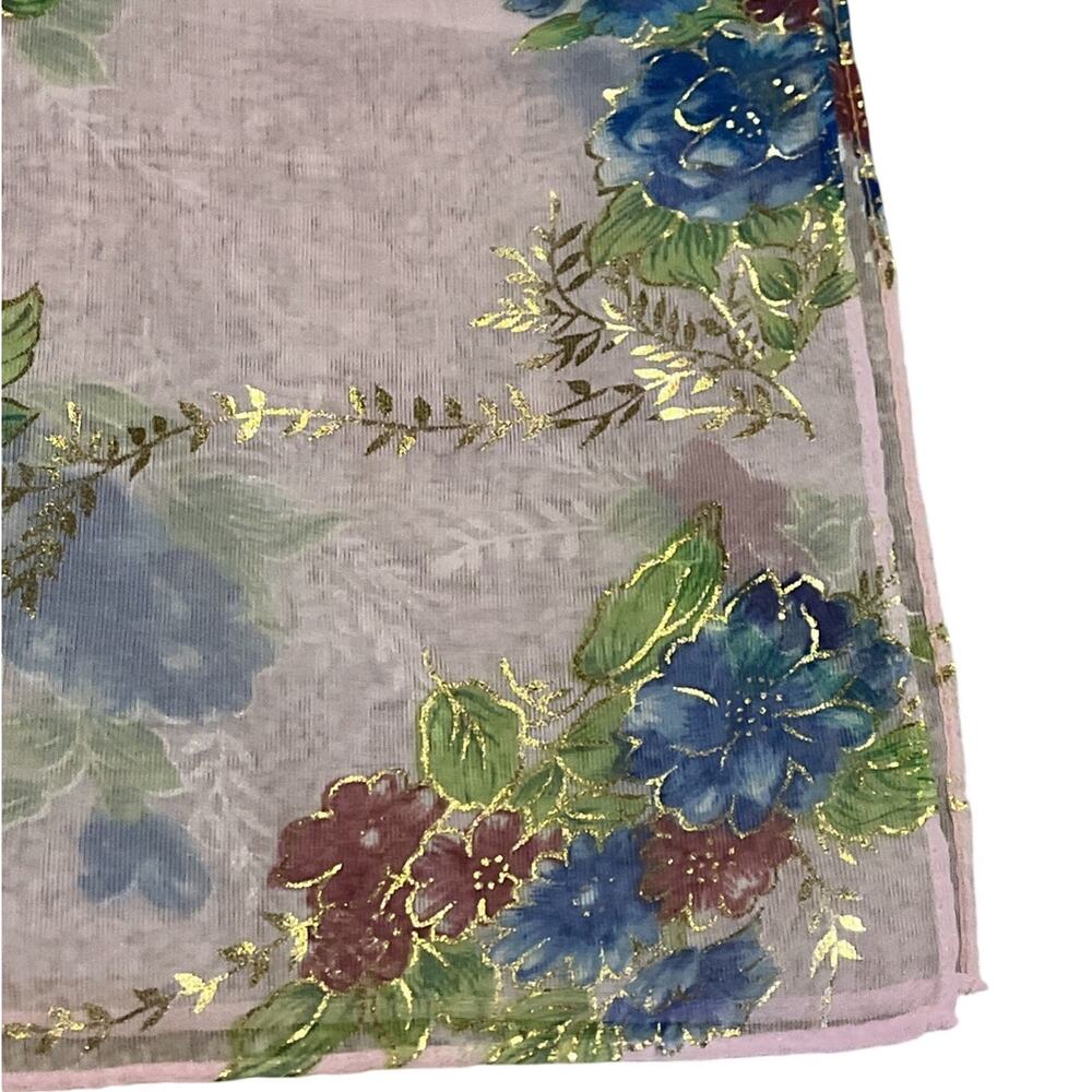 Vintage Pale Pink Semi‑Sheer Floral Scarf – Lightweight 9×52 Retro Accessory